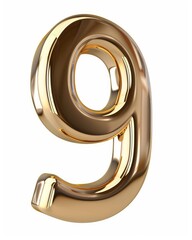 Gold 9 Percent Three-Dimensional Symbol Isolated on White Background in Gold Color