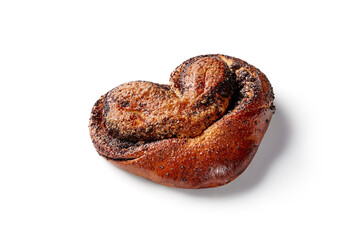 Іweet bun with poppy seed filling and browned crust on white