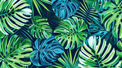 a large group of green and blue leaves on a dark blue background with a green and white stripe on the left side of the image.