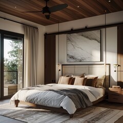 Comfortable bedroom interior. The interior is bright and stylish.
