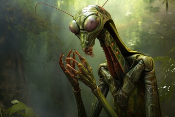 Fototapeta premium Organic Praying mantis leaves. Insect bug. Generate Ai