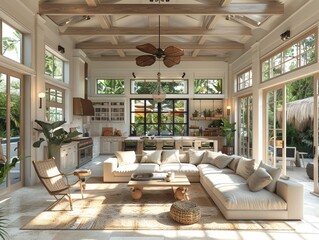 Fototapeta premium The interior combines a living room and a kitchen.