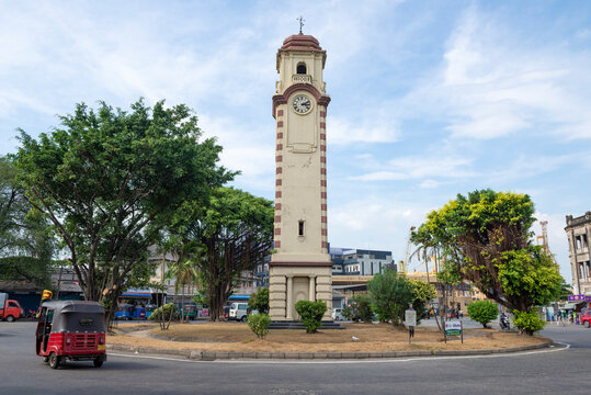 COLOMBO, SRI LANKA - FEBRUARY 21, 2020: Old Khan Clock Tower in the city square