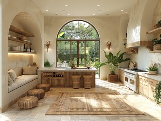 The interior of the Mediterranean-style kitchen.