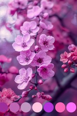 Delicate cherry blossoms in shades of magenta and violet