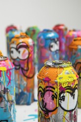 Fototapeta premium Some graffiti cans on a white background