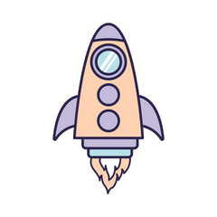 Rocket ship in flat design. space cartoon style