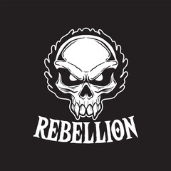 rebellion skull art black and white hand drawn illustration vector

