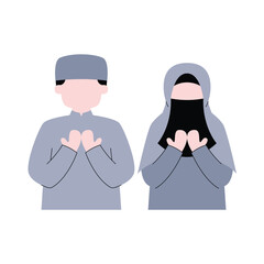 Cartoon Cute Romantic Muslim Couple praying together