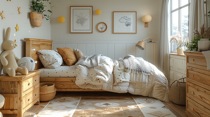 Elevate your child's space with a dreamy ambiance, featuring soft tones and subtle accents - obrazy, fototapety, plakaty