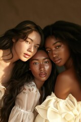 Obraz premium Studio headshot of beautiful multiethnic girls with natural beauty and glowing smooth skin.