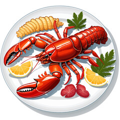 Cooked lobster on a plate with sides | Perfect vector illustration for your seafood restaurant menu card