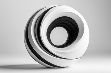 Abstract 3d rendering of white and black curved elements 