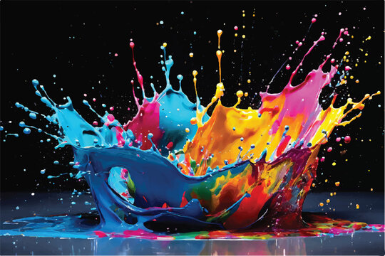 Colorful Paint splashes background. Colorful paint splash. Isolated design element on black background. Splashing of the color paint. Colorful paint splash.