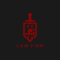 JS initial monogram for law firm with sword and shield logo image