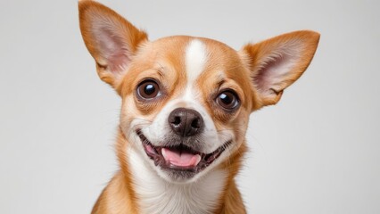 Portrait of Red smooth coat chihuahua dog on grey background