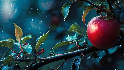 Forbidden fruit from Eden. Apple in macro.