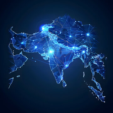 Abstract digital map of India globle network tech Concept of a globally connected world Cloud computing network connecting, A close up of a world map with many connected lines