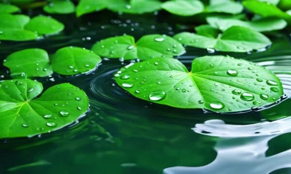 Big green leaf on moving water