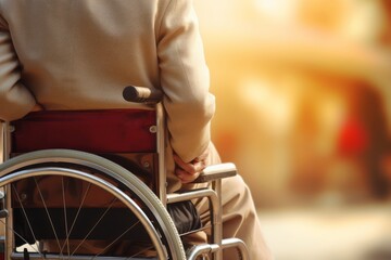 An elderly man sitting in a wheelchair in the garden, a sick senior man - obrazy, fototapety, plakaty