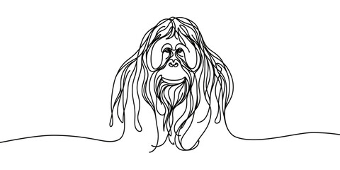 Vector image of an orangutan in linear style, drawn with one line.