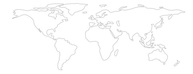 Grey outline world map on white background. Vector Illustration. - obrazy, fototapety, plakaty