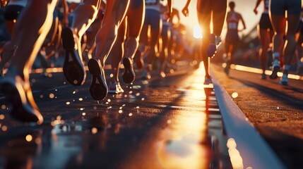 Strong athletes running a marathon - obrazy, fototapety, plakaty