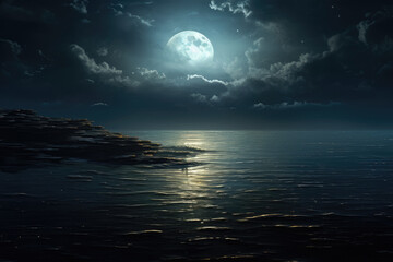Moonlit Tranquility: Ocean Under the Full Moon