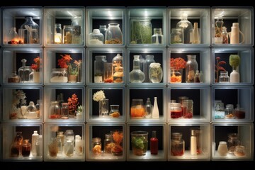 Preserved Botanicals Illuminated in Glass Jars Display