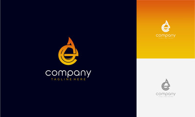 Initial Letter e lowercase gradient colours with Oil and gas logo design letter with oil drop vector logo inside