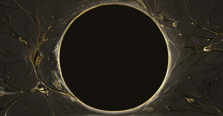 Circular gold frame on dark background. Illustration