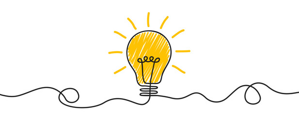 Idea concept, creative of process, continuous line drawing of light bulb, light bulb icon in one line, innovations, untangled of problem. Keep it simple business concept, creativity, marketing - 755030546