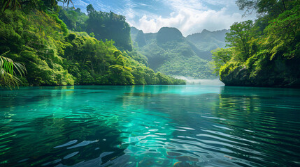 A tranquil lagoon with turquoise waters