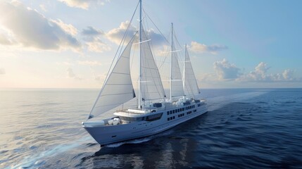 Fototapeta premium Large White Boat Sailing on Water