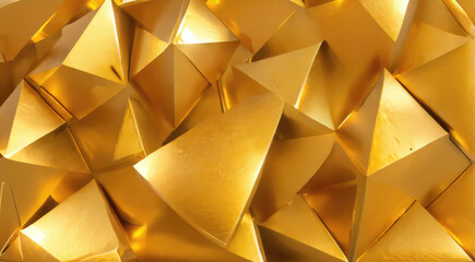 Gold background of metallic golden triangles, 3D, illustration