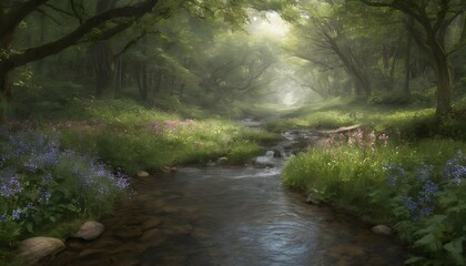 Create An Image Of A Tranquil Woodland Glen With A