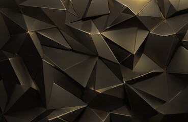 Gold Black background of metallic golden triangles, 3D, illustration