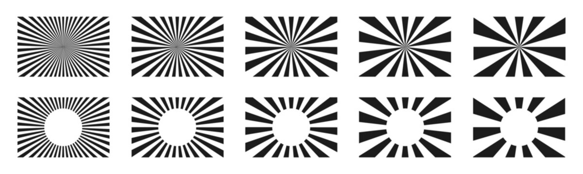 Sunburst set, retro bursting sun rays, radial stripes design - for stock