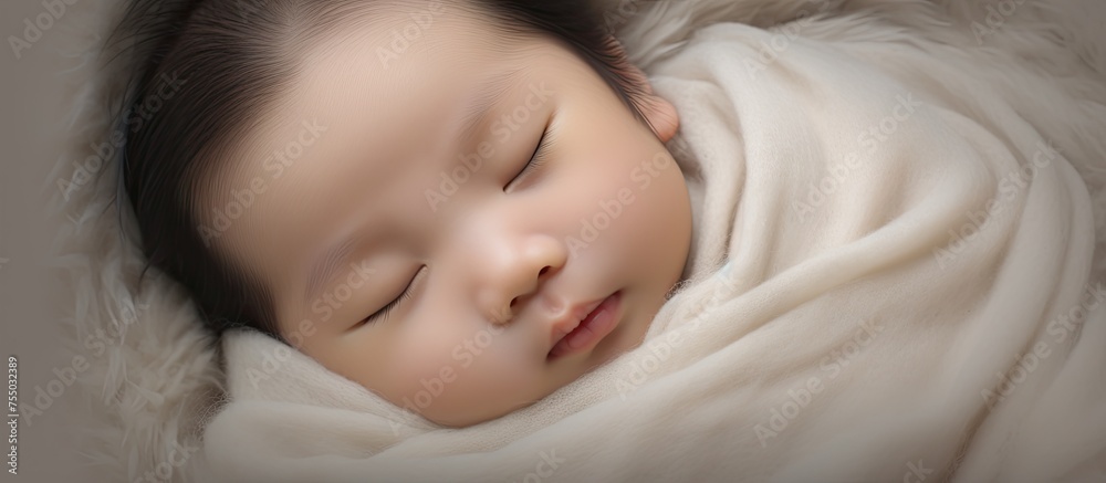 Poster peaceful infant resting serenely on soft blanket in a calm sleep