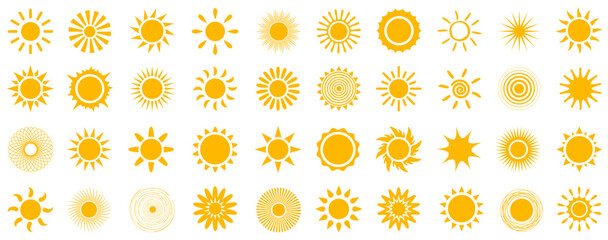 Set sun icons sign, solar isolated icon, sunshine, sunset collection, summer sign, sunlight set – vector - 755032323