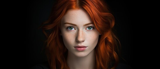 Enigmatic Woman with Auburn Hair and Piercing Emerald Eyes Radiates Mystique and Charm - obrazy, fototapety, plakaty