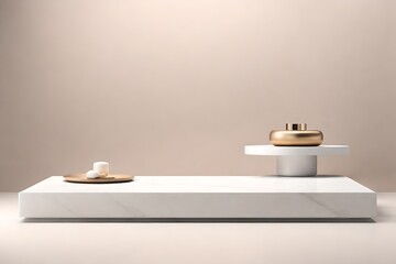 Fototapeta na wymiar white mockup, Step into a world of minimalist elegance with a captivating image featuring a product podium stone platform minimal 3D scene