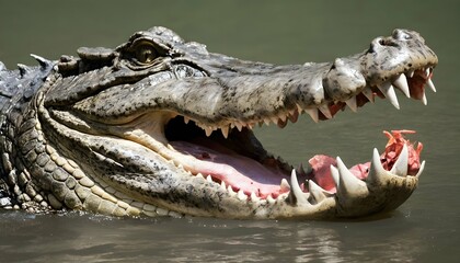 A Crocodile With Its Jaws Tightly Closed Around A