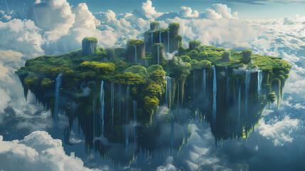 Generative AI, Skyward Oasis: The Lush Mystique of a Floating Island