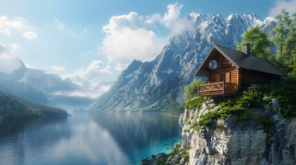 Fototapeta na wymiar landscape with lake and mountains