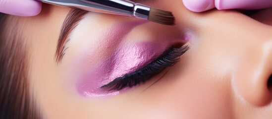 Enjoying a Relaxing Eyelash Extension Procedure: Woman at Beauty Salon Getting Her Lashes Done