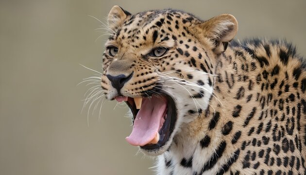 A Leopard With Its Tongue Curled Grooming Itself