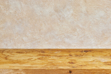 Empty wood plank table top with grunge background. Mock up for display or montage of product,Banner or header for advertise on social media