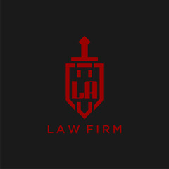 LA initial monogram for law firm with sword and shield logo image