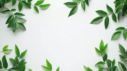 Group of Green Leaves on White Background